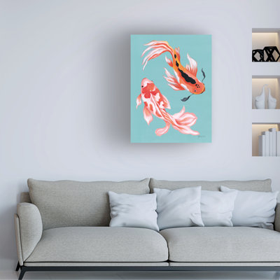 Art mural sur toile tendue - "Koi VI" coloré d'Yvette St. Amant pour décoration de salon, de chambre à coucher ou de bureau - 24 x 32