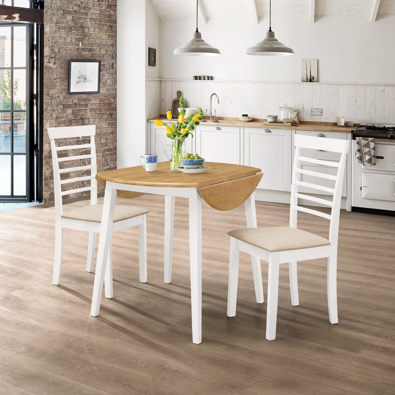 Ahwahnee 2 - Person Drop Leaf Rubberwood Solid Wood Dining Set, White, White