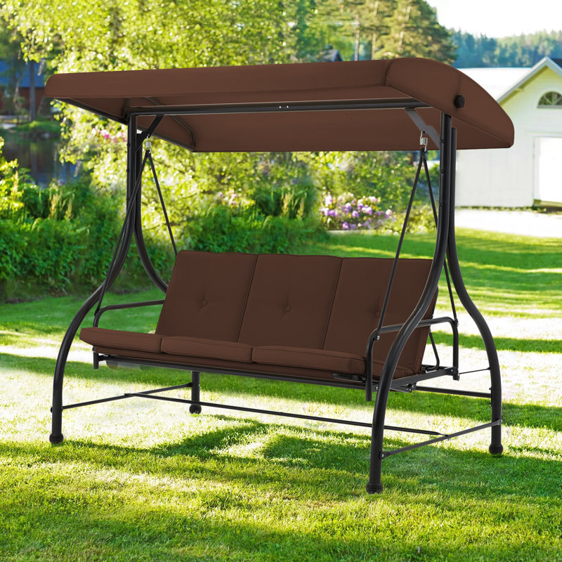 3 Person Porch Swing with Canopy, Brown