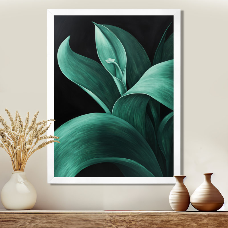 Lames d'iris émeraude - Tableau encadré sur toile à motifs de feuilles tropicales, H 40 po x l 30 po, Cadre photo blanc
