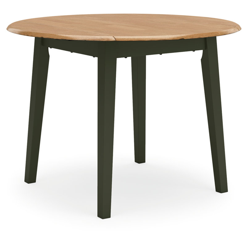 Round Beige and Green Extendable Wood Dining Table