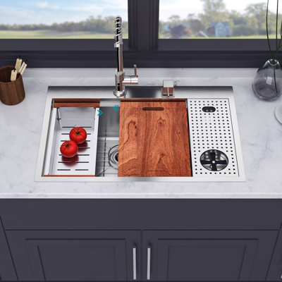 Drop-in Single Bowl Stainless Steel Kitchen Sink with Workstation