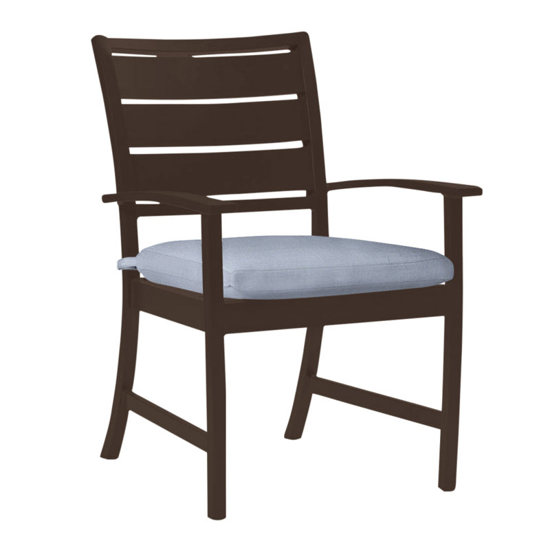 Charleston Aluminum Patio Dining Armchair with Cushions, Oyster, Welt, Arbor Chambray