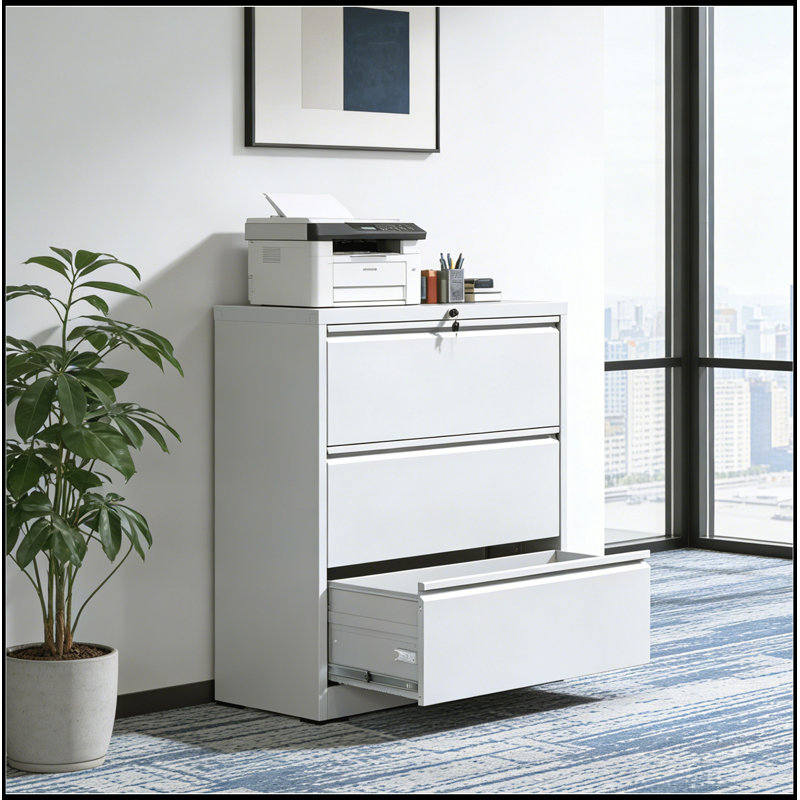 Metal Filing Cabinet with 3 Drawers, White
