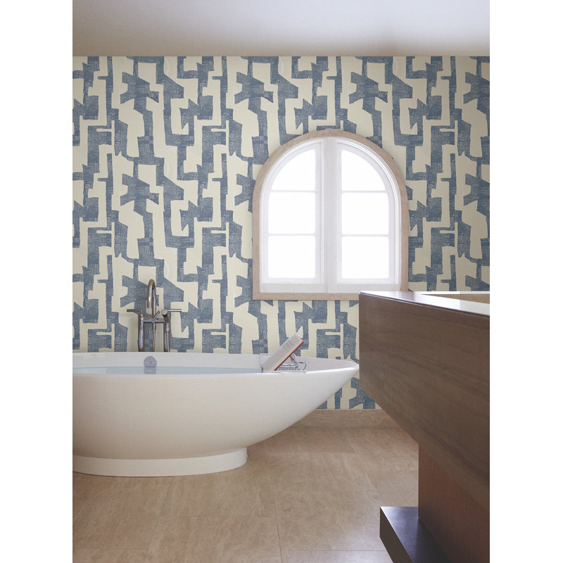 Papier peint tribal moderne, Bleu, 27 pi x 27 pi