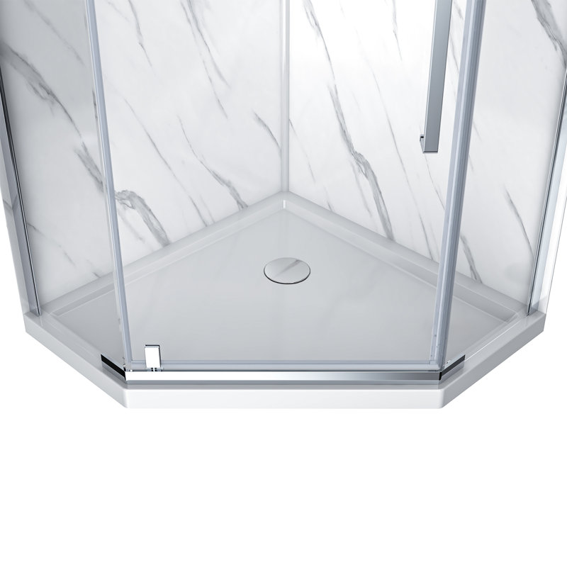 36'' W x 79'' H Chrome Neo-Angle Shower Kit with Marble Finish