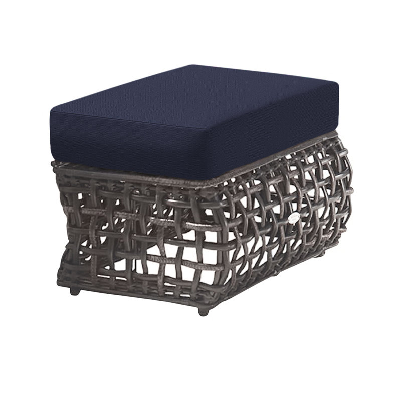 Dynasty Outdoor Ottoman, Canvas Navy Sunbrella® Canvas, Kubu Mushroom