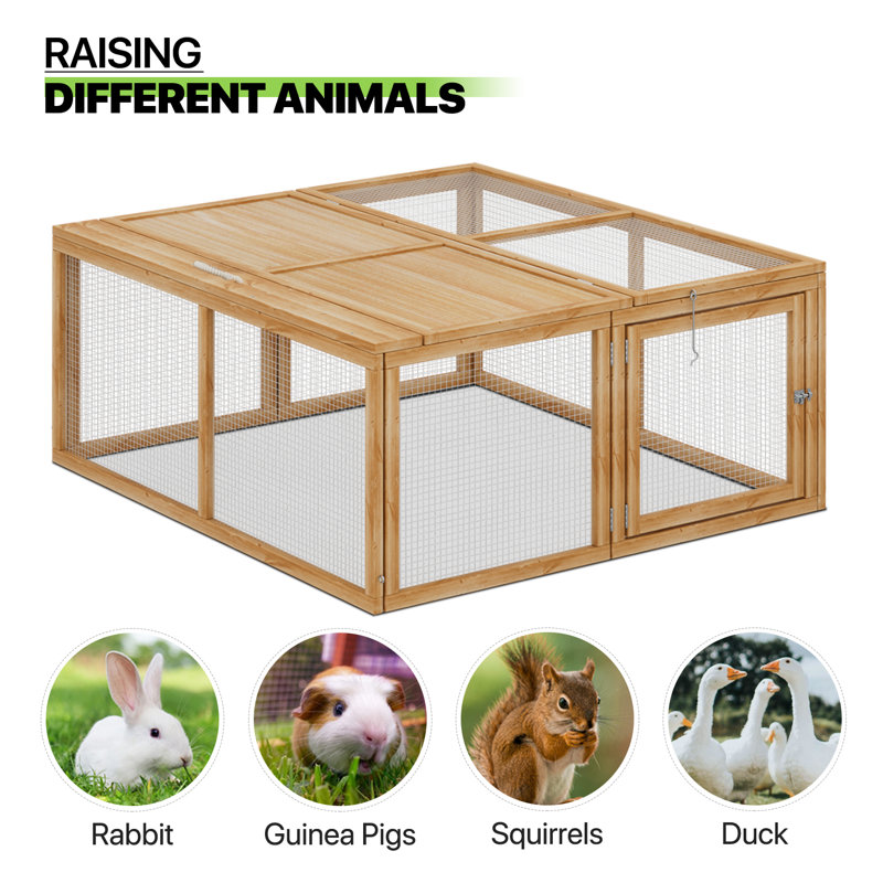 Chicken Brooder Folding Chicken Coop Run, Wooden Portable Rabbit