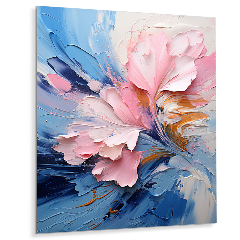 Encre rose et mauve à fleurs II - encre liquide, art mural abstrait en métal, H 32 po x l 24 po x P 1 po