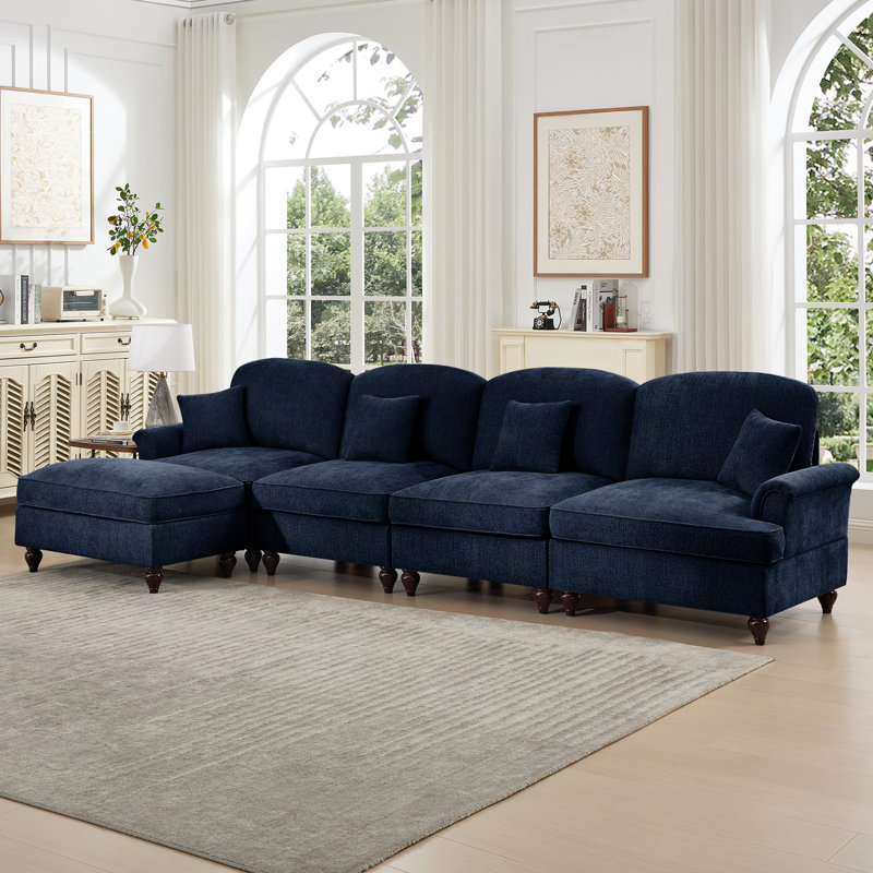 Canapé modulaire en chenille bleu à quatre places Comfy