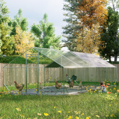 Grand poulailler en métal, poulailler sans rendez-vous, cage à poules en forme de poule en fil de fer galvanisé, cages à lapins avec couvercle imperméable et anti-ultraviolet pour l'extérieur (L 10 pi x l 26 po x H 6,56 pi)