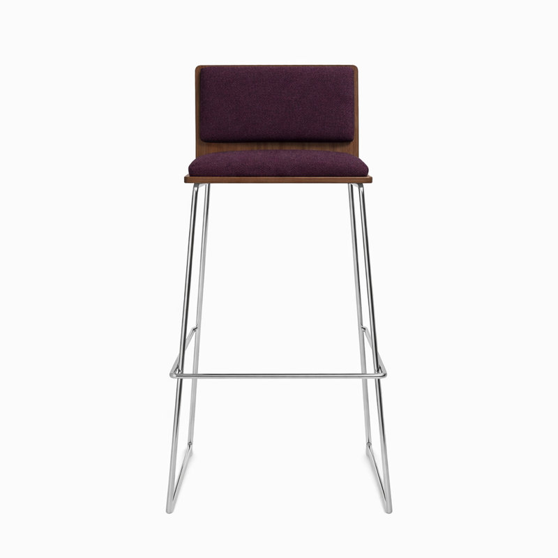 Tabourets Corona, Chrome chrome, Laine marron foncé, Tabouret de comptoir (siège d'une hauteur de 24 p