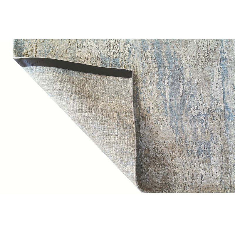Tapis gris clair / bleu clair noué à la main de haute qualité, Rectangle 4 pi x 6 pi