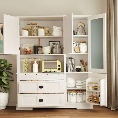 Armoire décorative autoportante, garde-manger avec tiroirs et tablettes réglables