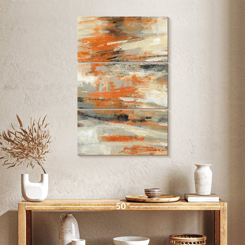 Golden Dust Orange II - 3 pièces d'une image tendue sur toile tendue, H 38 po x l 24 po x P 1,25 po