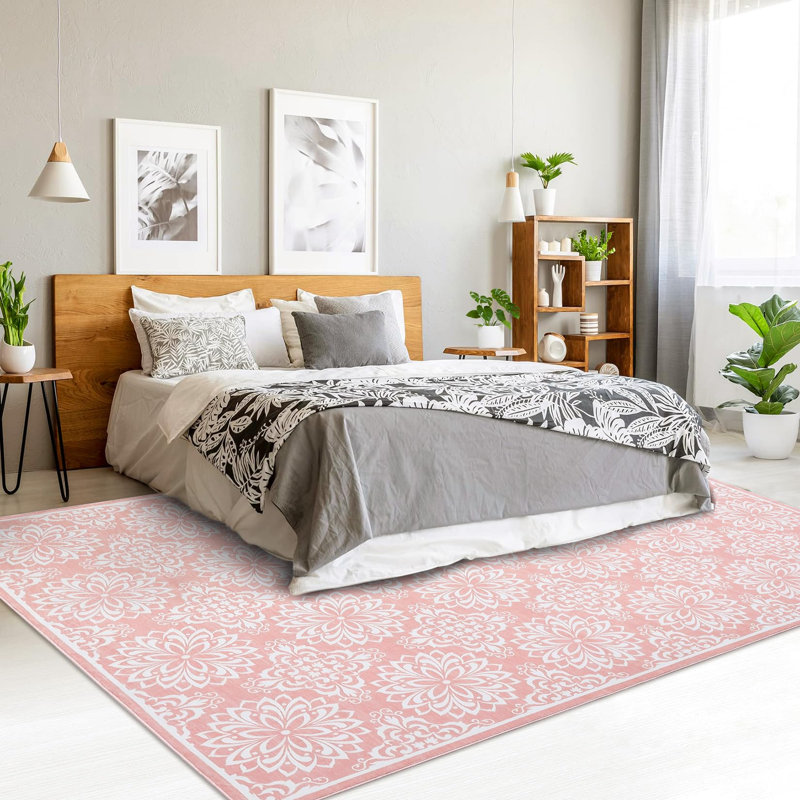 Washable Runner Rug 5x7 Boho Floral Hallway Rug Runner Long Entryway Rug Vintage Low-Pile Accent Rug for Bedroom Non-Slip Soft Carpet Runner Throw Rug for Bathroom Laundry Room