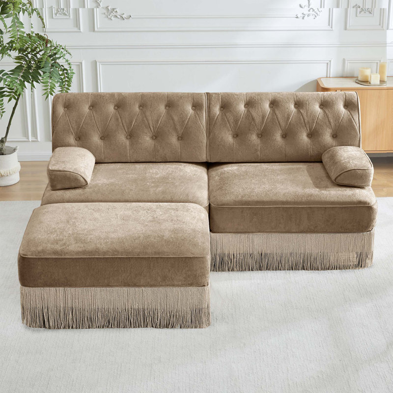 Canapé Chesterfield modulaire avec jupe à pampilles et combinaison libre, Chameau