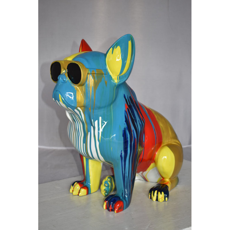 Graffiti Looking French Bulldog With Glasses Resin Statue, Jeffersonville Home Decor, 19"Lx12"Wx19"H