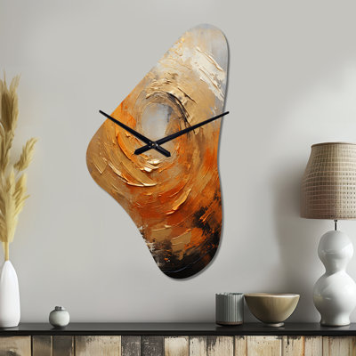 Sahith - Boomerang Shape Decorative Gold Abstract Spirals Wall Clock