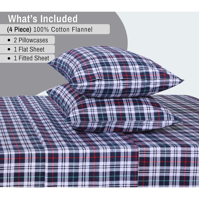 - Set of 4, Queen Sheet Set with 4 additional pieces, Noel/Plaid