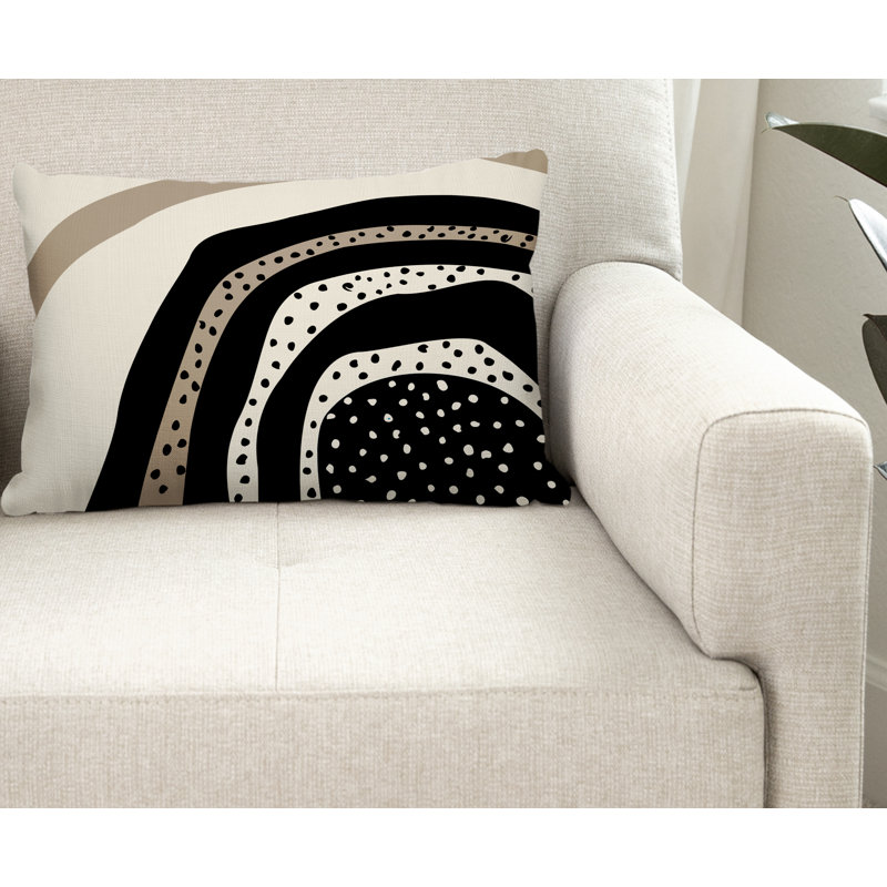 Coussin décoratif intérieur / extérieur en polyester filé Willow, Noir / blanc cassé / beige