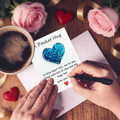 English A Pocket Card Motivational Blessings Glitter Heart Holiday Gift