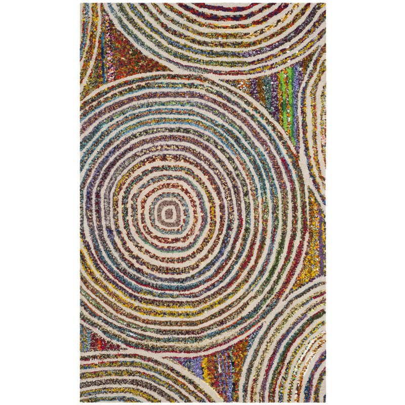 Tapis oriental en laine / coton touffeté à la main Anaheim Nantucket - mauve / vert / bleu, Rectangle 3 pi x 5 pi