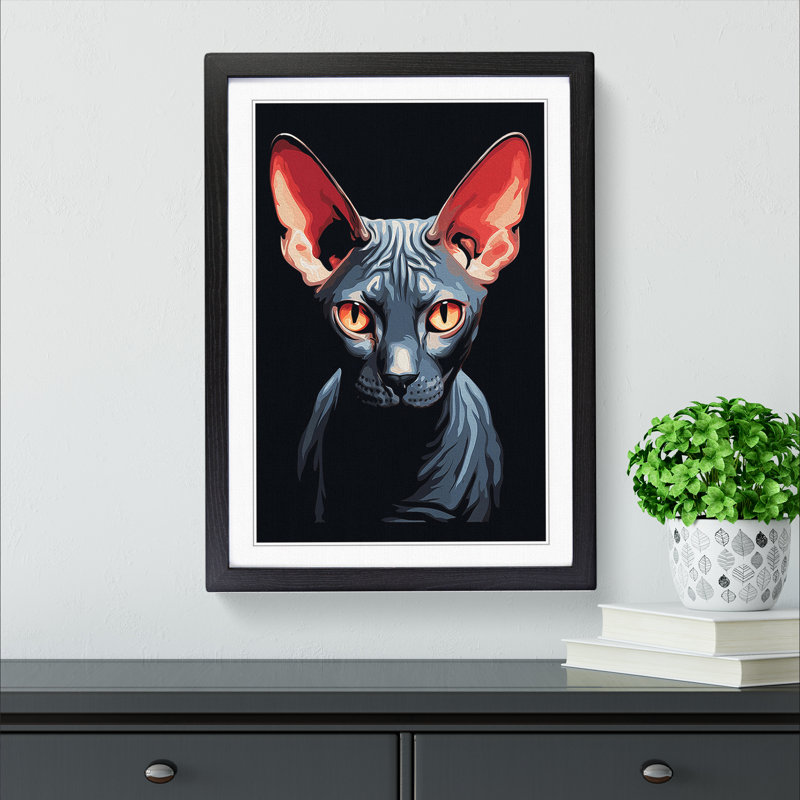 Sphynx Cat Minimalism - Framed Print, 64cm H x 46cm W x 2cm D, Black