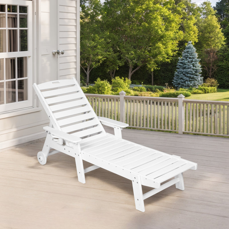 Chaise longue d'extérieur avec roulettes, Blanc