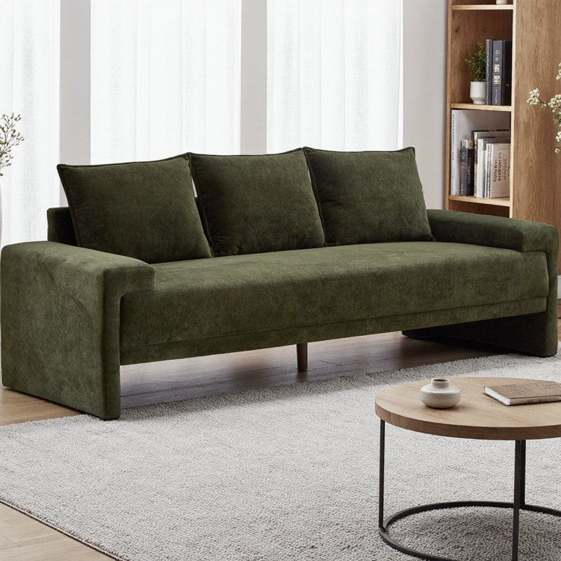 84.5" Modern 3-Seater Velvet Sofa, Upholstered Couch with Spring-Supported Foam Cushions and Sturdy Wood Frame, Minimalist Design Sofa for Living Room and Apartment