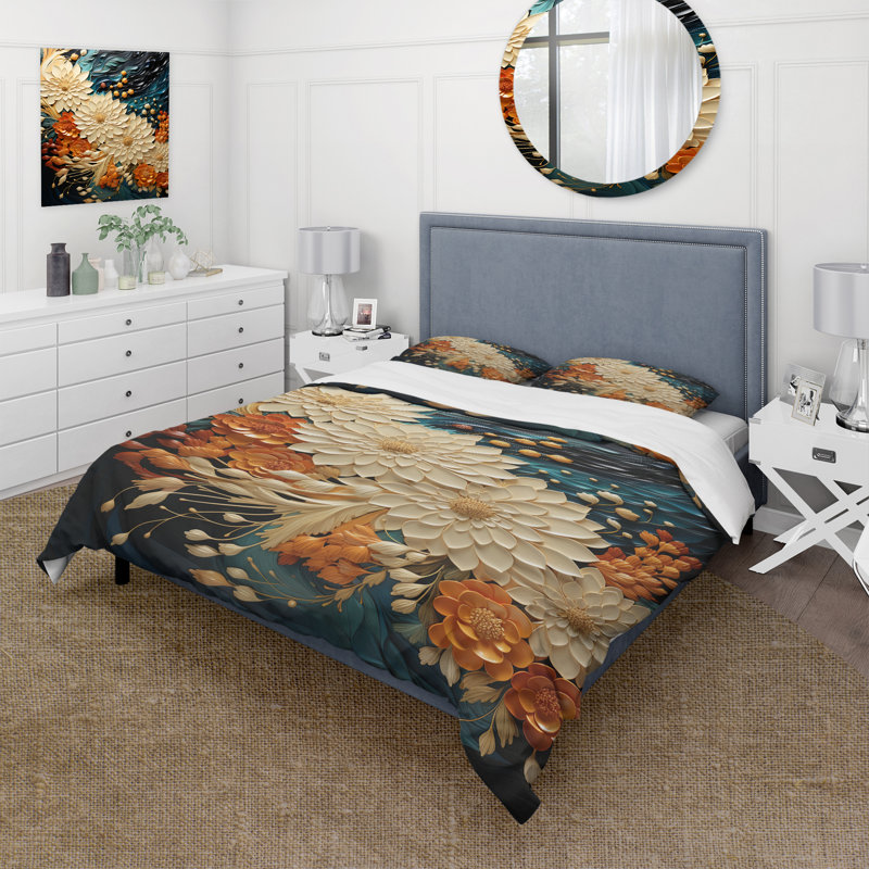 Ensemble de housse de couette Orange Teal Botanical Whirlwind III - Abstract Botanicals