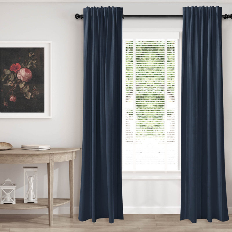Velvet Room Darkening Curtain Pair, Navy, 50" x 108" 