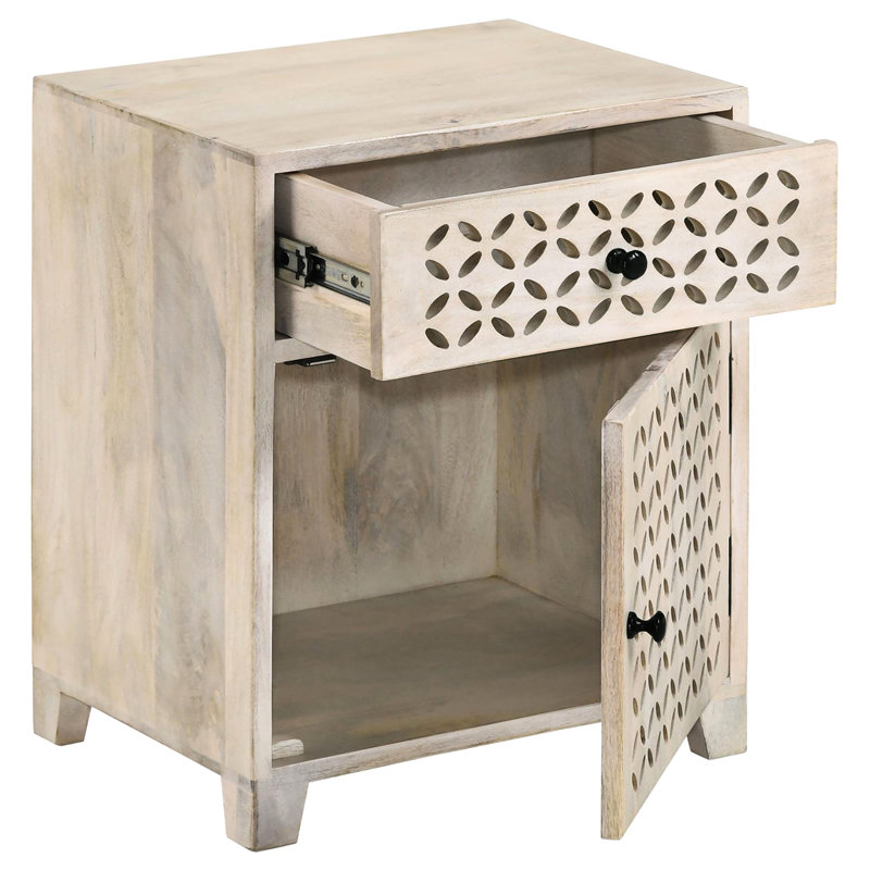 Armoire d'appoint Coastal Whitewash avec tiroir pour bois de manguier et finition