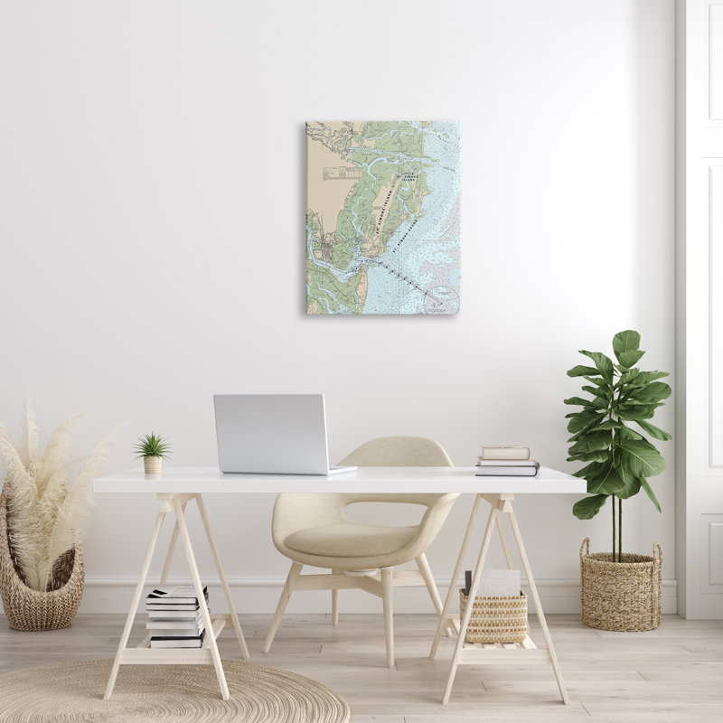 Carte nautique traditionnelle de l'île de St. Simons - bleu vert par Daphne Polselli - impression, H 30 po x l 24 po