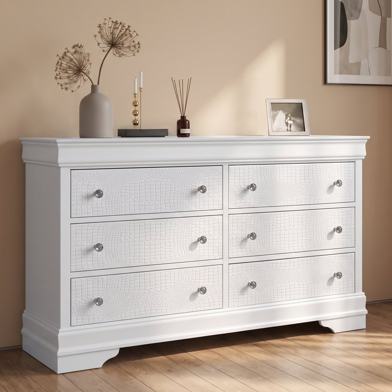 Mylhana Upholstered Standard Bedroom Set, White, 5 Pcs: Bed, 2 Dressers, Nightstand, Mirror, Queen