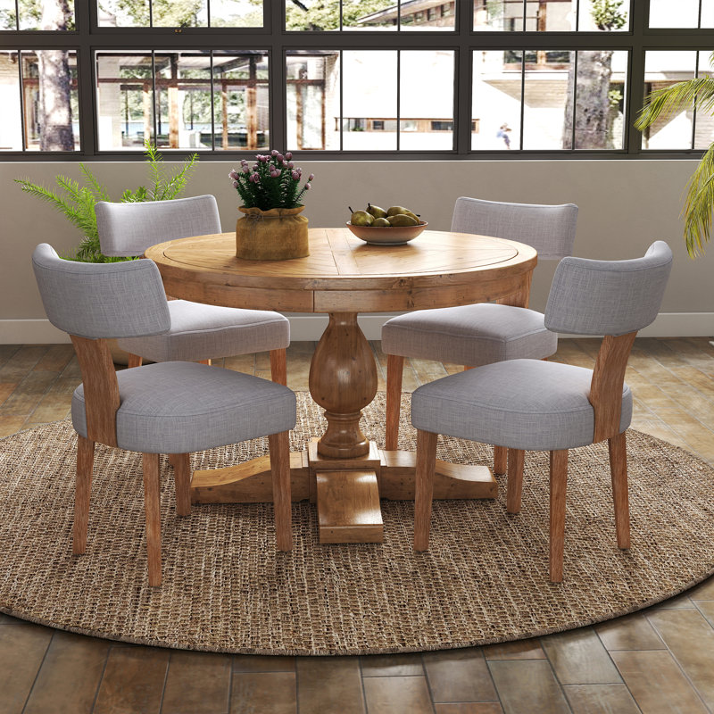 5-Piece Dining Set Mid-Century Modern Wooden Table & Upholstered Chair Set For Home, Kitchen, Dining Room, Gray/Brown, Brown