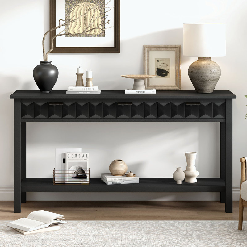 Commode à 3 tiroirs en bois l 60 po, Noir, noir, noir, noir