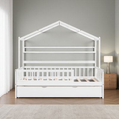 Lit en bois avec couchette, lit pour enfant avec tablette