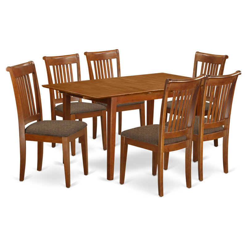 Ensemble de salle à manger 7 pièces comprenant une table de salle à manger rectangulaire avec rallonge papillon et 6 chaises en lin