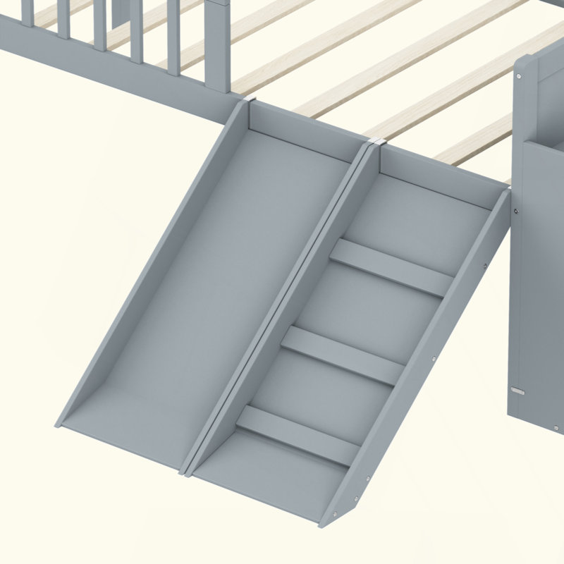 Structure de lit avec tablette de rangement, structure de lit en bois avec glissière et échelle, lit plateforme avec garde-corps, aucun sommier requis, assemblage facile