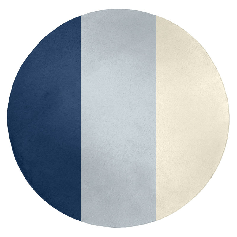 Tapis à rayures bleu marine/argenté métallique/crème Seattle, Rond 5 pi