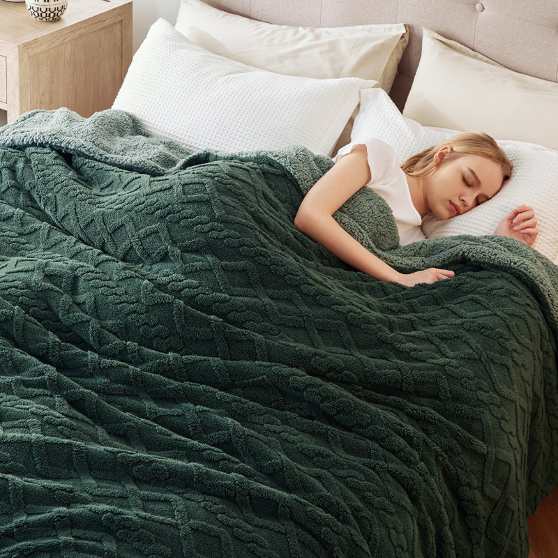 Couvre-lit pour lit Sherpa, Grand lit, Vert foncé