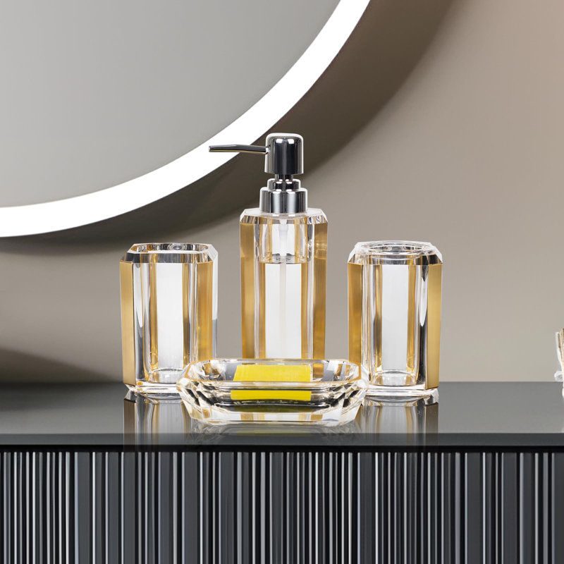 Ensemble d'accessoires de salle de bain 4 pièces en acrylique de qualité supérieure, Or brossé
