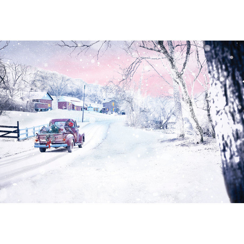 Red Truck On Country Snow Twilight 1 Piece Wrapped Canvas Wall Art, 61cm H x 91cm W