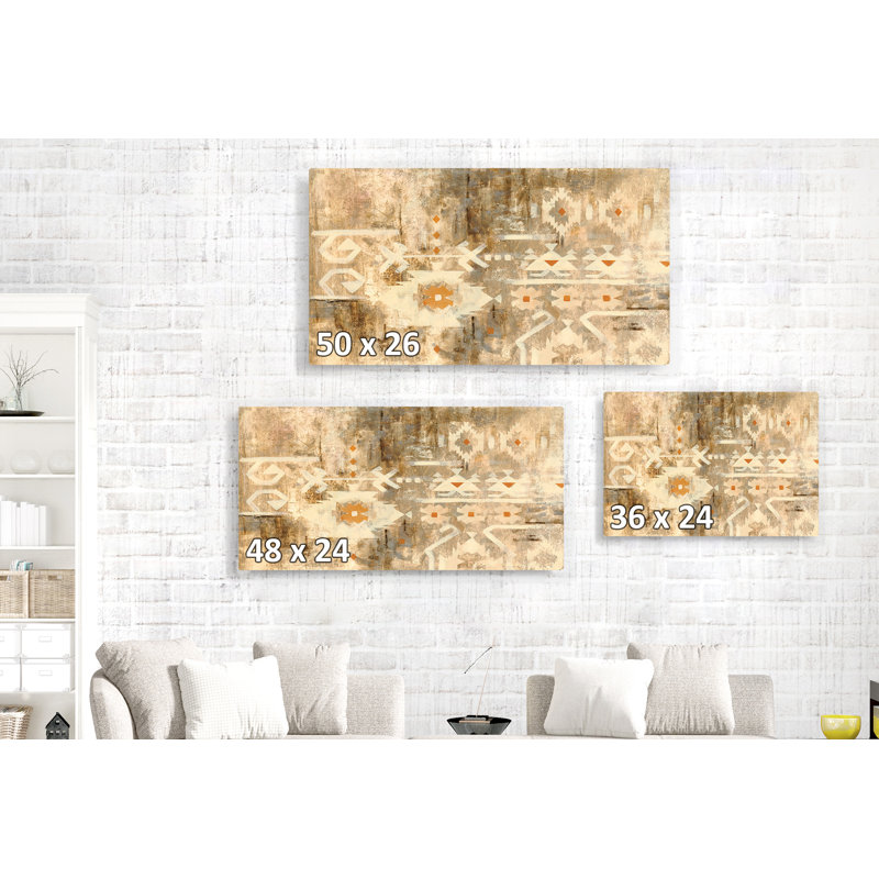 Motif Sud-Ouest, Désert, Western, Brun, Beige, Orange, Diamants, Formes, H 26 po x l 50 po x P 1,5 po