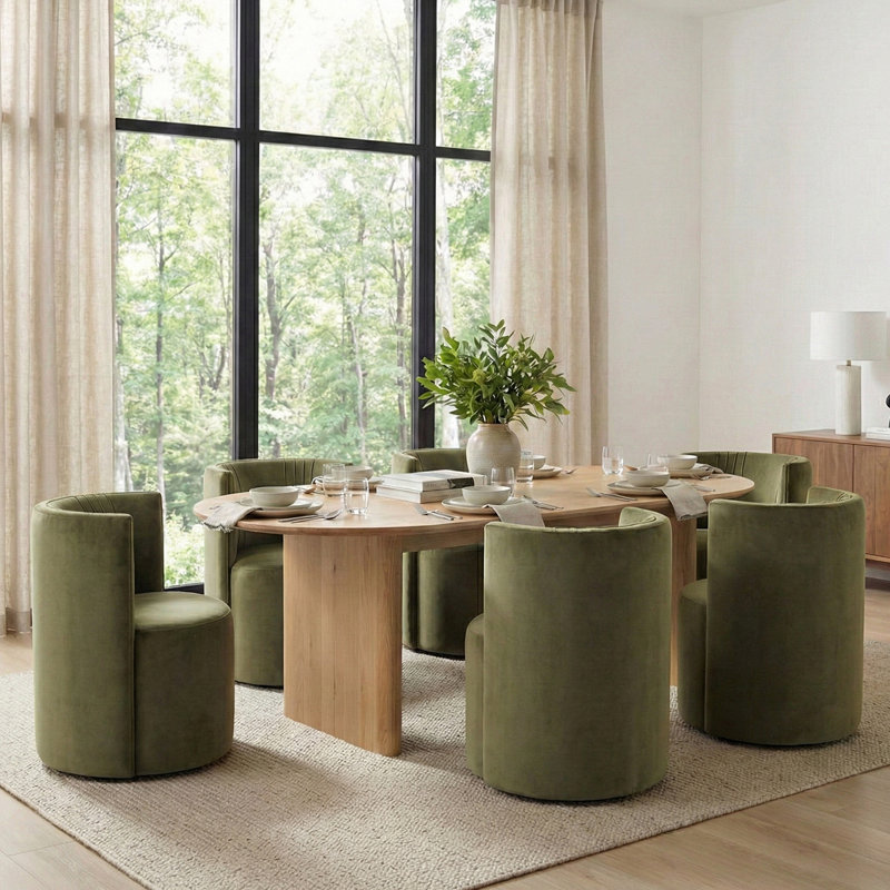 Velvet Upholstered Rolling Dining Chairs with Casters, Green
