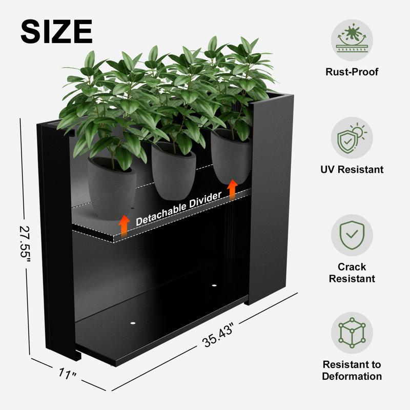 Metallic Heavy Long And Large Outdoor/indoor Planter, Rectangular Trough Planter Box, 40pounds Powder Coating Modern Commercial Residential For Patio, Deck, Yard, Garden