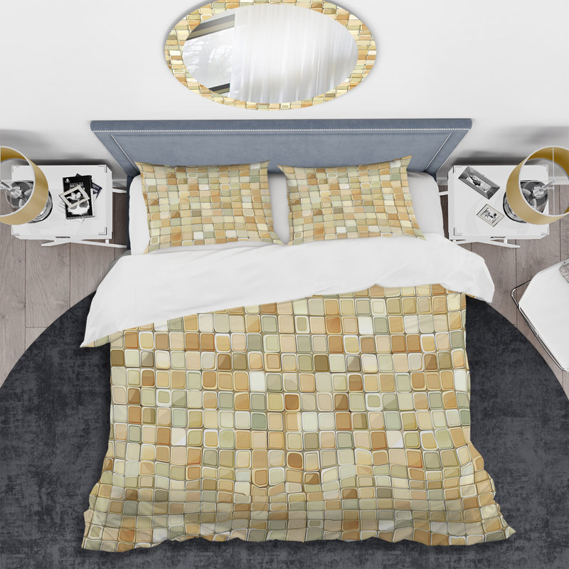 Ensemble de housse de couette moderne beige et gris Modern Mosaic Tiles II, Housse de couette très grand et 2 très grandes t