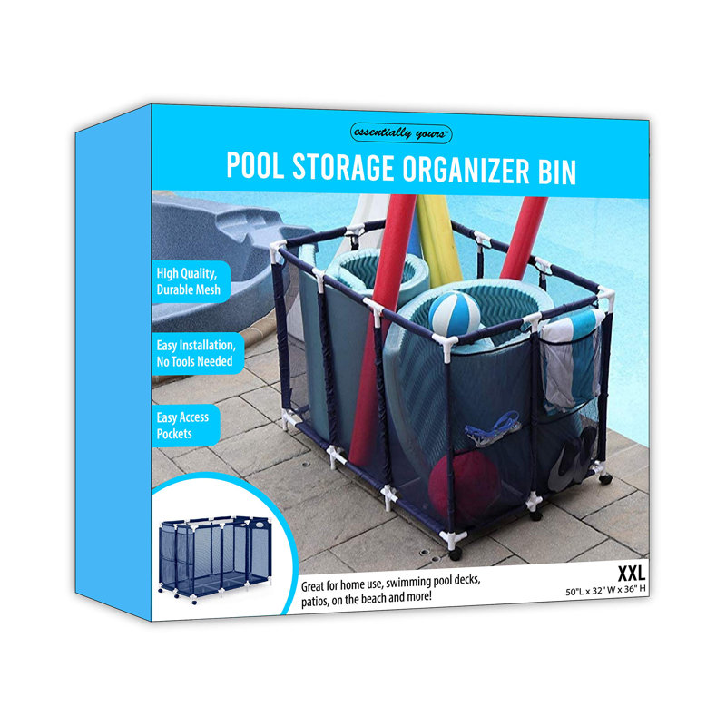 Essentially Yours 50'' W 0 Gallons Water Resistant Plastic Deck Box with Wheels, Blue/White