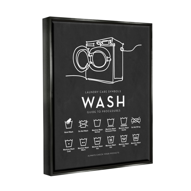 " Laundry Care Symbols Diagram Washing Machine Chart " by Lettered And Lined, Jet Black Floater Frame, 48" H x 36" W x 1.5" D